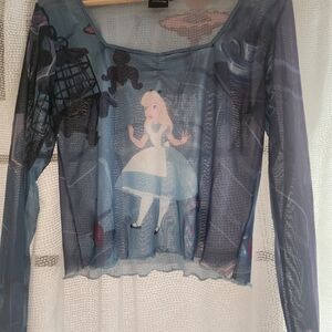 NWOT Disney Alice In Wonderland Sheer Slightly Cropped Long Sleeve ToWomen's XL